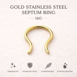 Gold Stainless Steel Septum Ring 16G Minimal Body Jewelry